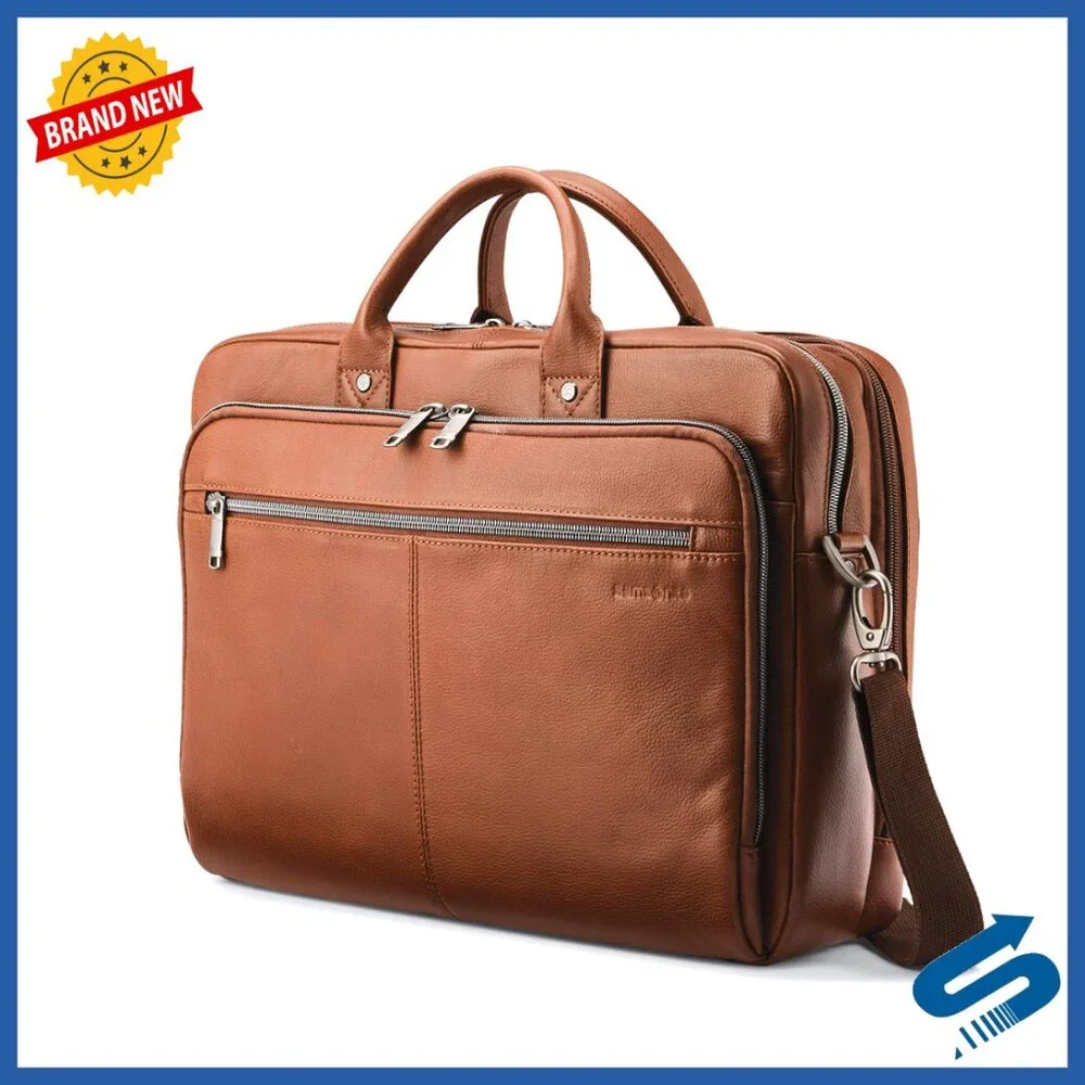 Leather Toploader Briefcase with Laptop Sleeve, Professional Business Bag